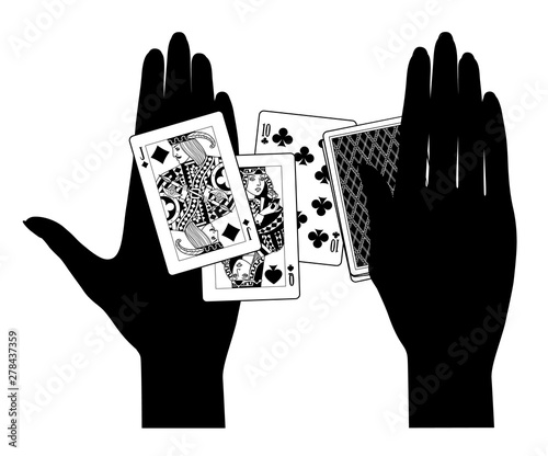 Black silhouette of female hands laying out the playing cards
