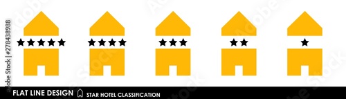 Flat linear design. Classification symbols of hotels by the number of stars. A collection of modern iconography of the logo. Vector illustration. Pack 