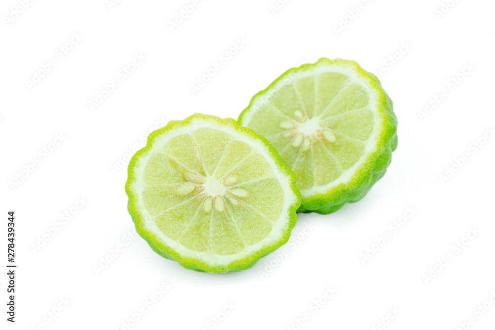Sliced bergamot isolated on white background with clipping path.
