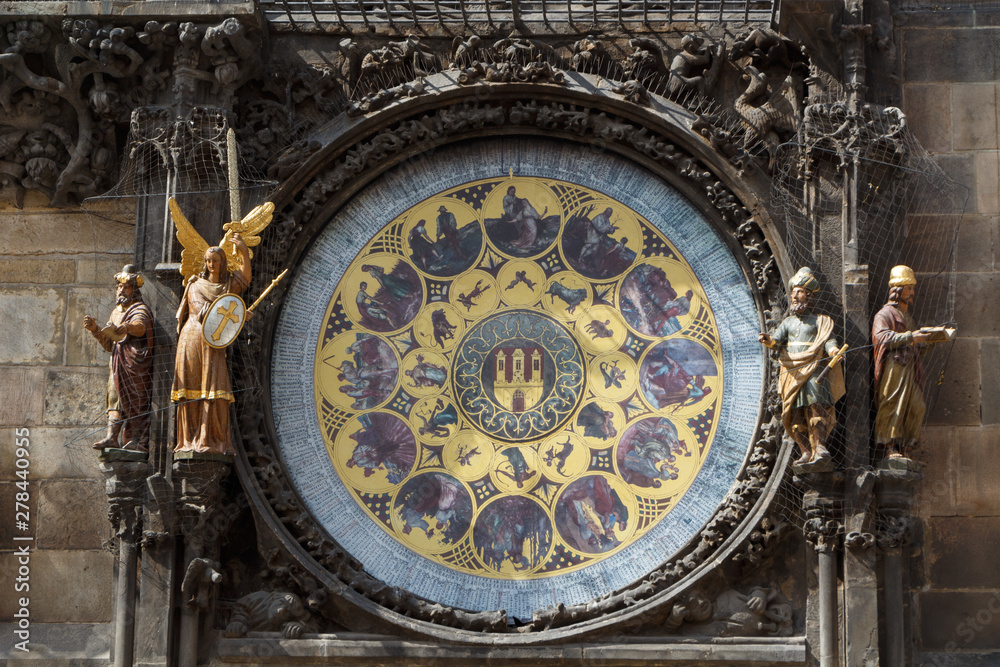 Detail of astronomical clock on the ancient town hall in Prague