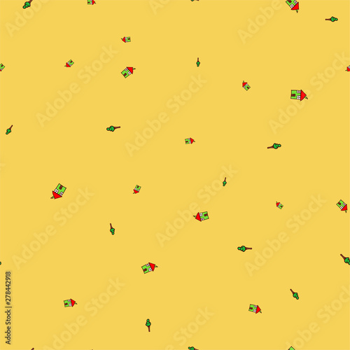 Seamless pattern of houses in doodle style