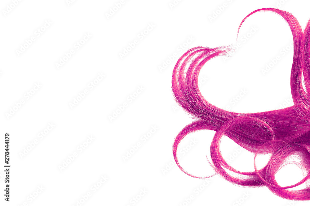 Pink hair in shape of heart, isolated on white background Pink hair in shape of heart, isolated on white background