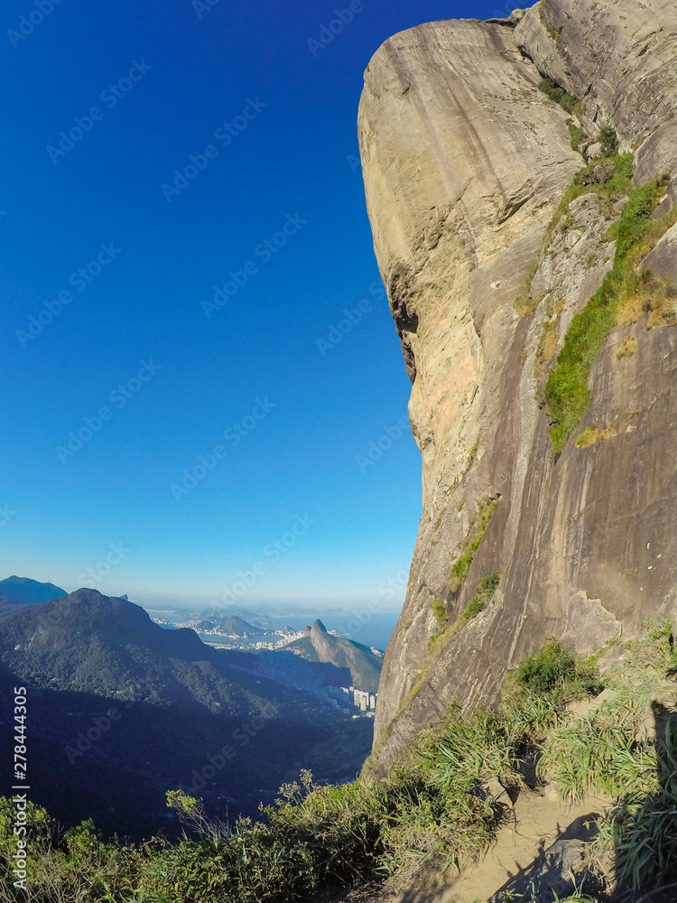 Gavea stone in Rio de Janeiro with a beautiful blue sky.