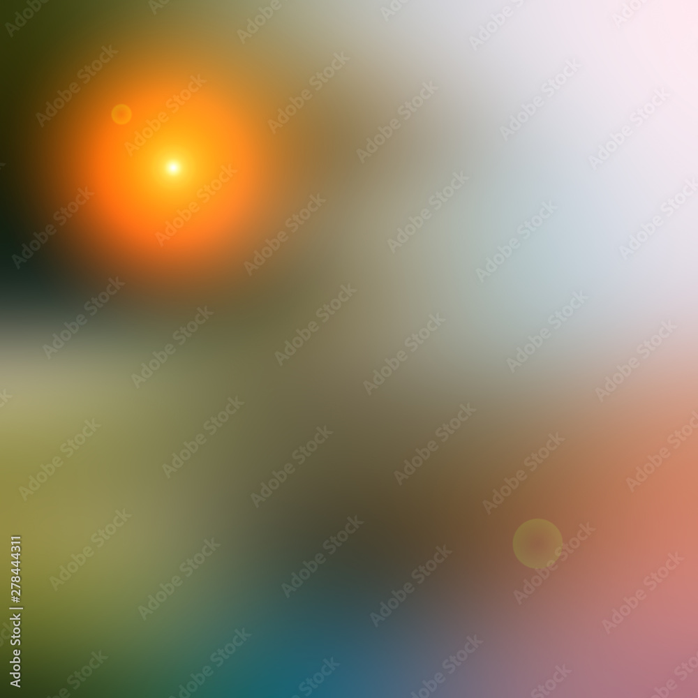 Abstract blurred gradient background with glowing orange spot. Blue, red, green, white colors. Abstract blurred gradient background with glowing orange spot. Blue, red, green, white colors.