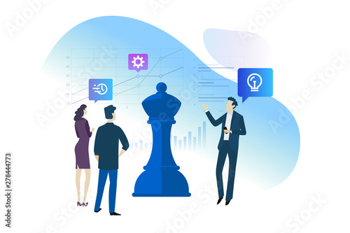 Flat design concept of market research, business analysis, strategy and planning. Vector illustration for website banner, marketing material, business presentation, online advertising.