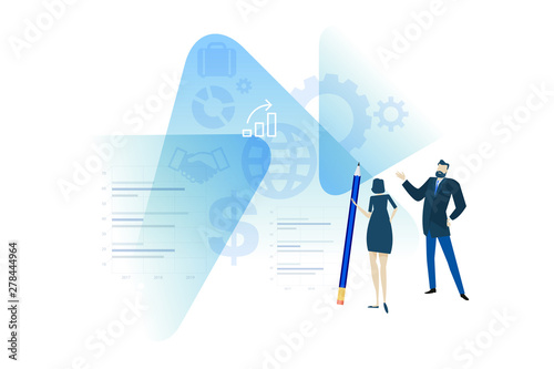 Flat design concept of business plan. Vector illustration for website banner, marketing material, business presentation, online advertising.