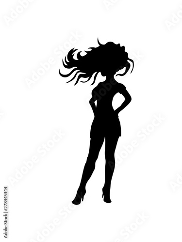 sexy frau haare im wind sturm weiblich schön cool kleid high heels girl mädchen pose silhouette clipart design körper umriss liebe hübsch