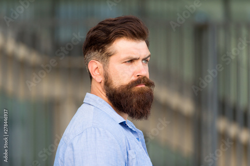 Be your best. brutal caucasian hipster. serious bearded man outdoor. Mature hipster with beard. Bearded man. Confident and handsome brutal man. Hair and beard care. Male barber care © be free