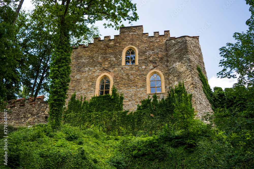 An old castle stone walls covered in plants An old castle stone walls covered in plants
