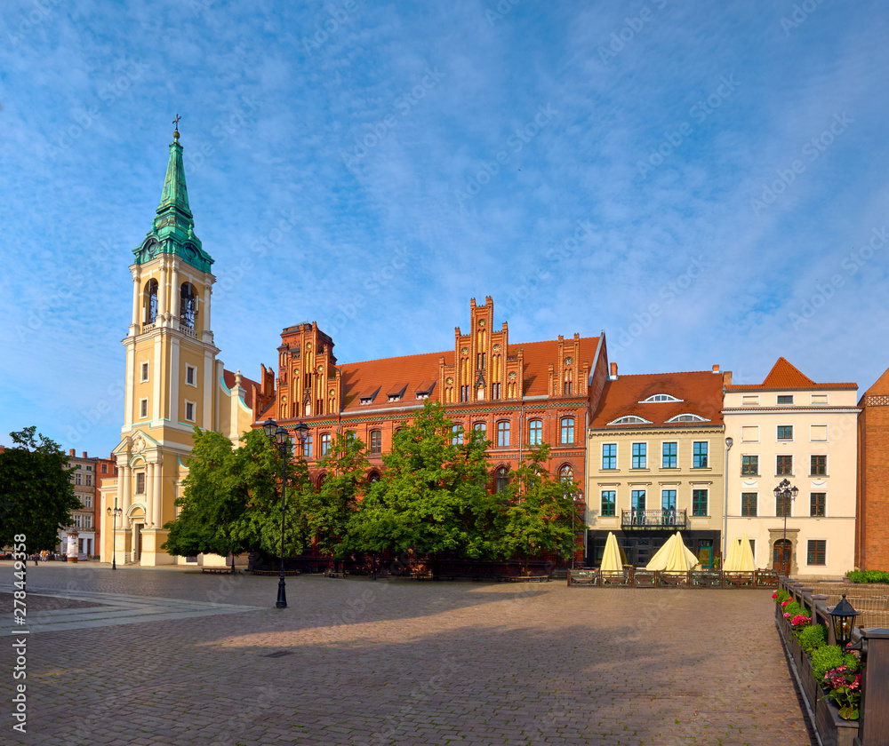 Medieval Town of Torun in Poznan Area, panoramic image of Old Market Square with Holy Spirit Church
