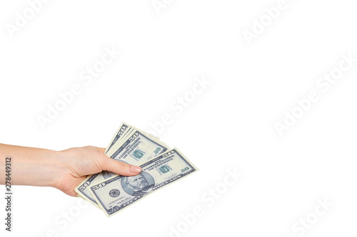 Hand with US dollars, concept of bribes and corruption.