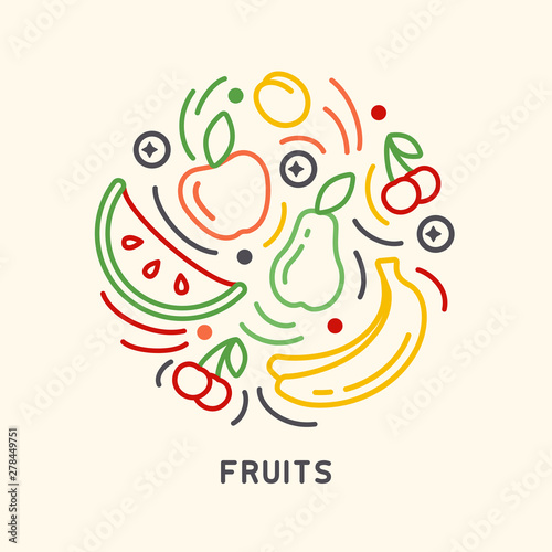 Obraz na płótnie Round form set of fruits icons in linear style w salonie