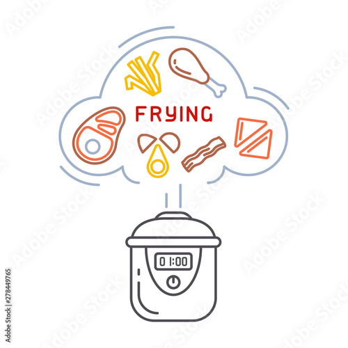 Vector concept of frying in a slow cooker
