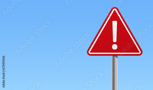 Red sign exclamation mark warning icon blue background