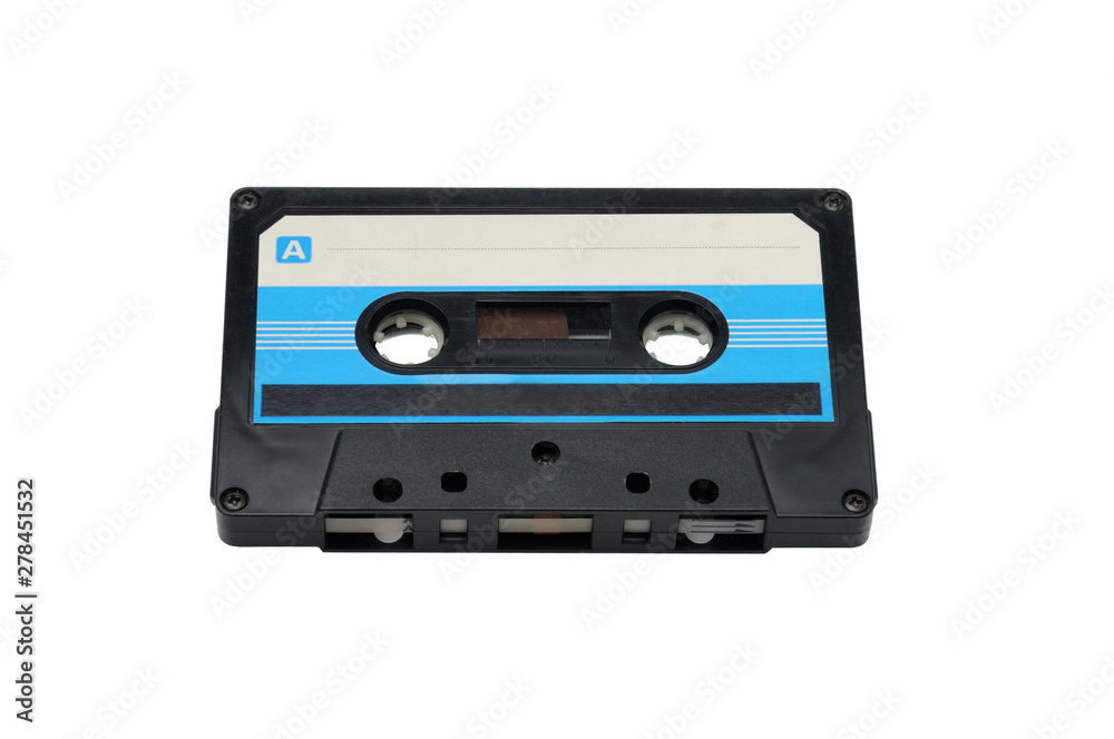 Compact audio tapes for magnetic recording on a white background.Compact cassette