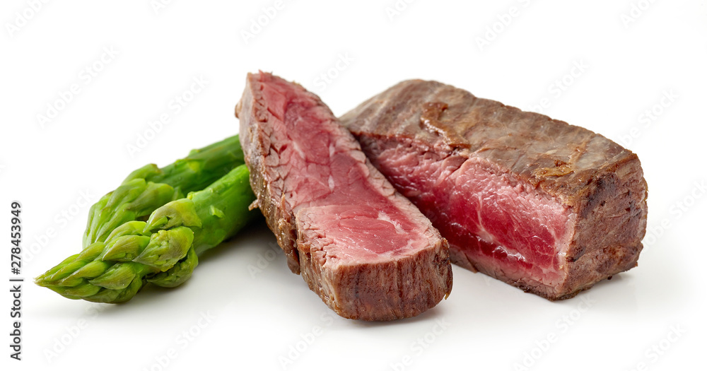 beef wagyu steak meat with asparagus isolated on wight background beef wagyu steak meat with asparagus isolated on wight background