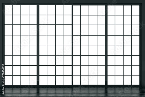 3d rendering. modern Japanese style sliding paper door wall background.