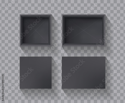 Black empty box. Realistic top view. Template for your design. Vector illustration.