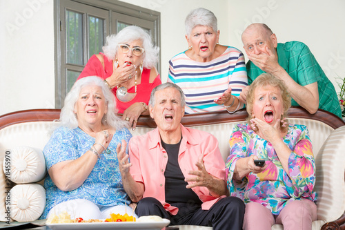 Six Unhappy Senior Friends Reacting to Television