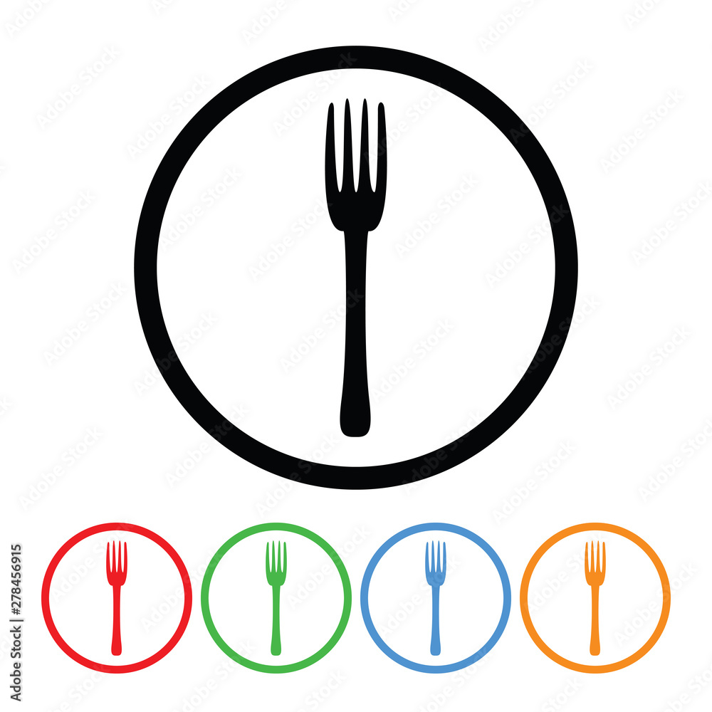 Fork icon vector silverware fork sign circle symbol with four color variations vector illustration isolated on a white background Fork icon vector silverware fork sign circle symbol with four color variations vector illustration isolated on a white background