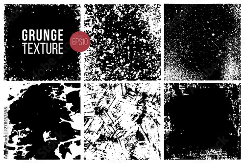 Grunge textures set. Backgrounds. Monochrome abstract grain surfaces for design.