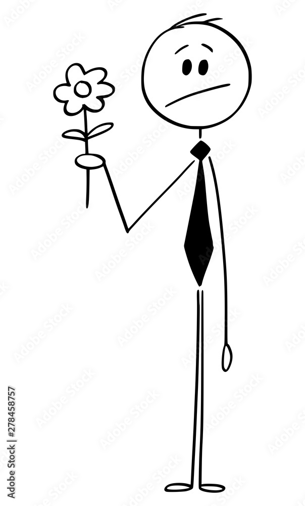 Vector cartoon stick figure drawing conceptual illustration of sad