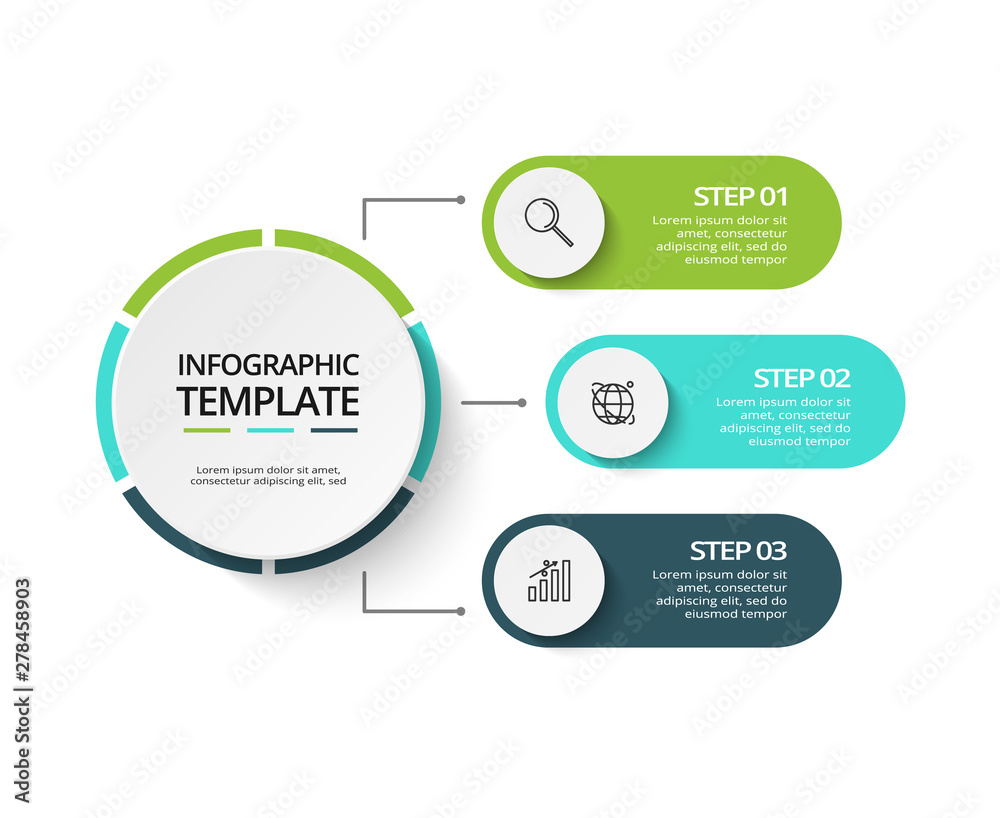 Business data visualization. Process chart. Elements of graph, diagram with 3 steps, options, parts or processes. Vector business template for presentation. Creative concept for infographic Business data visualization. Process chart. Elements of graph, diagram with 3 steps, options, parts or processes. Vector business template for presentation. Creative concept for infographic