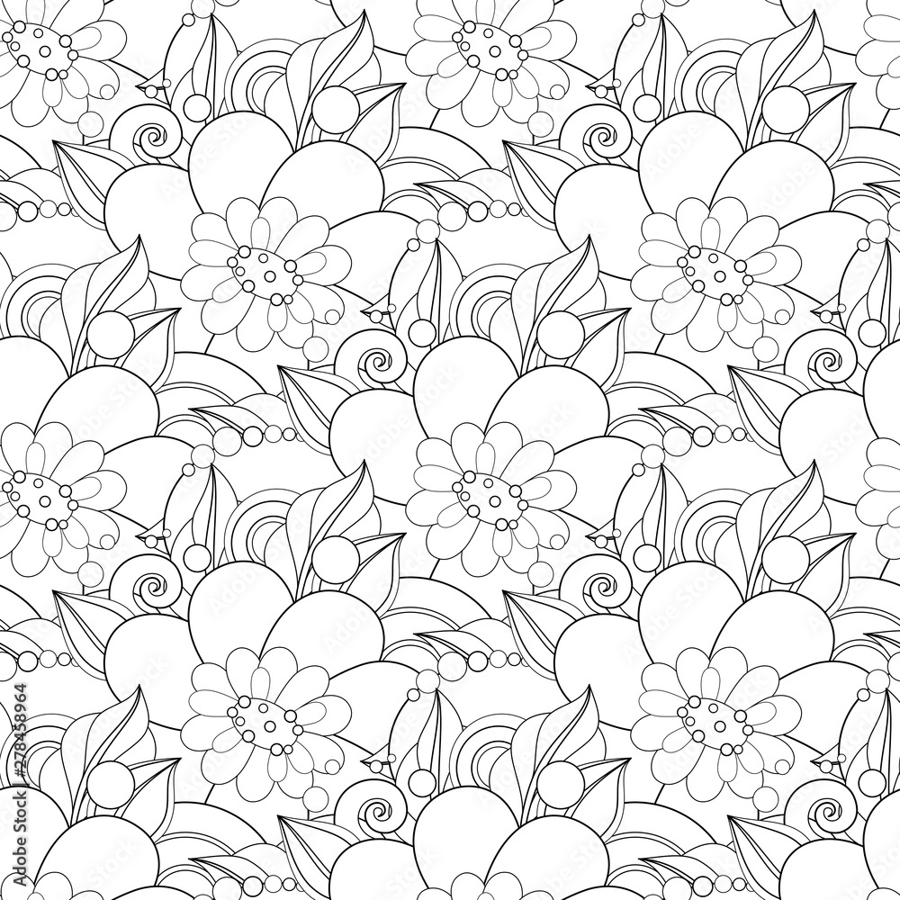 Obraz premium Monochrome Seamless Pattern with Floral Motifs