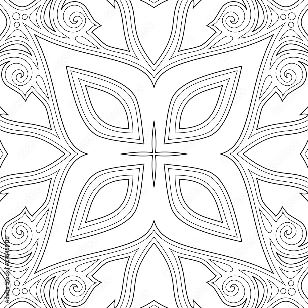 Monochrome Seamless Pattern with Floral Ethnic Motif