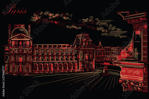 Black and red vector hand drawing Paris 10