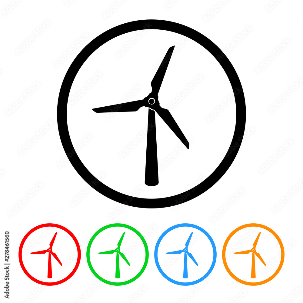 Wind turbine icon vector wind turbines windmill illustration design energy element with four color variations Wind turbine icon vector wind turbines windmill illustration design energy element with four color variations