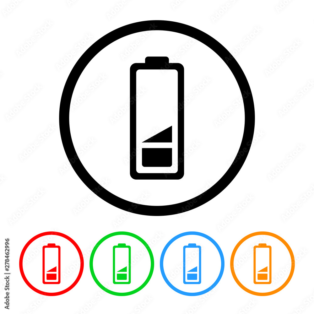 Low battery level icon vector low battery illustration design element with four color variations Low battery level icon vector low battery illustration design element with four color variations