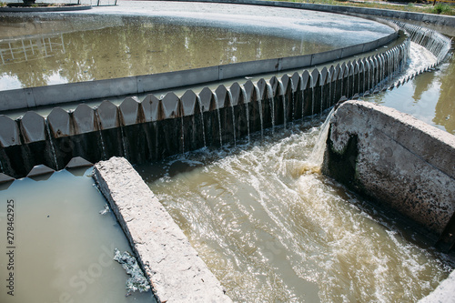 Round tank in wastewater treatment plant, close up