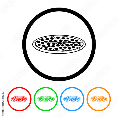 Pizza icon vector whole pizza illustration design element with four color variations