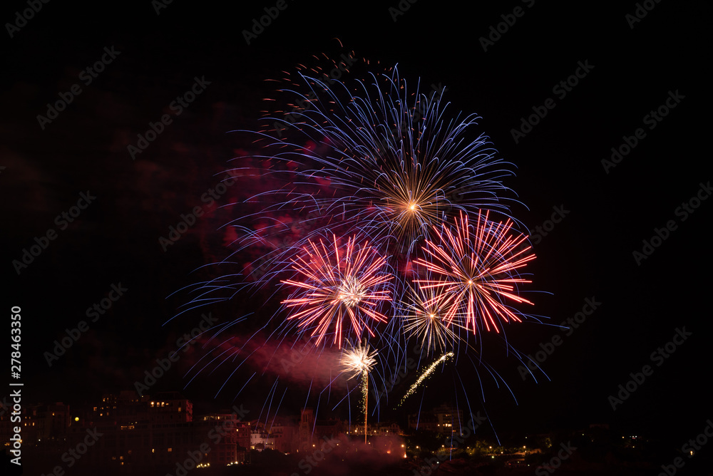 Firework of the 14th of July 2019 in Biarritz city. Basque country of France.
