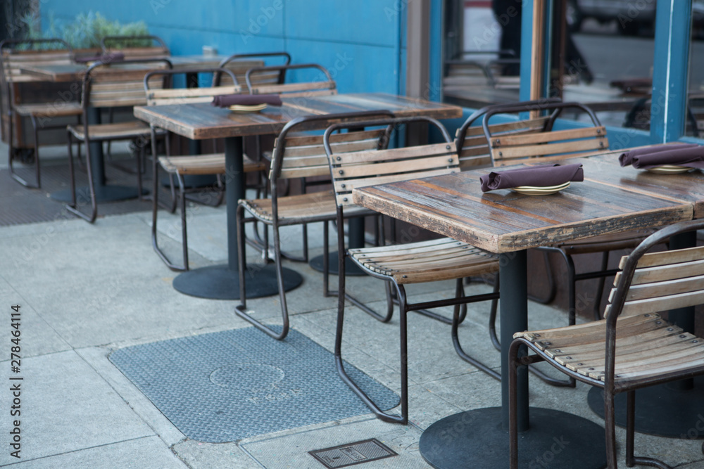 Empty Restaurant Tables. Outdoor Seating