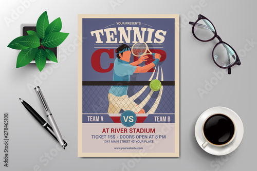 tennis cup flyer template vector