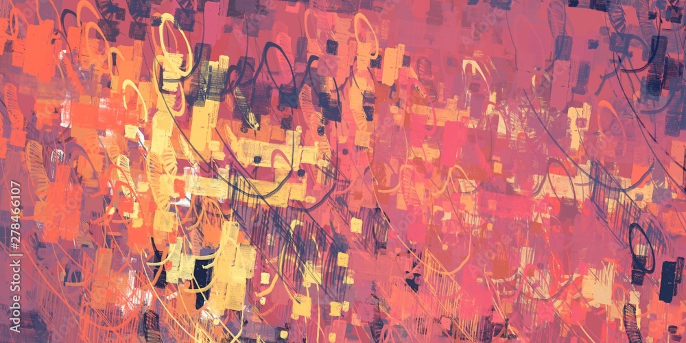 Fototapeta premium Crazy sketch random pattern. Chaos and variety. Modern art drawing painting. 2d illustration. Digital texture wallpaper. Artistic sketch draw backdrop material.