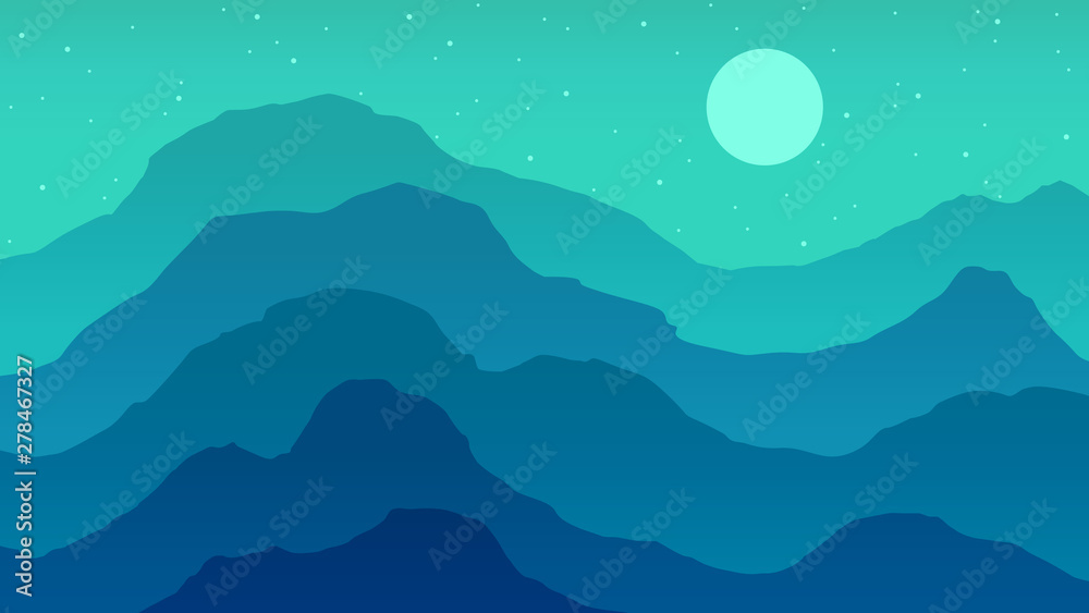 Sky, Moon, Stars & Mountains Night Background with Cold Colors