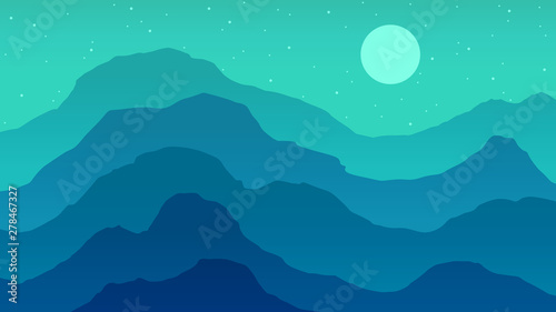 Sky, Moon, Stars & Mountains Night Background with Cold Colors