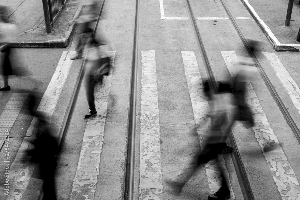 Pedestrian crossing at Busy City, Hong Kong; B&W style Pedestrian crossing at Busy City, Hong Kong; B&W style