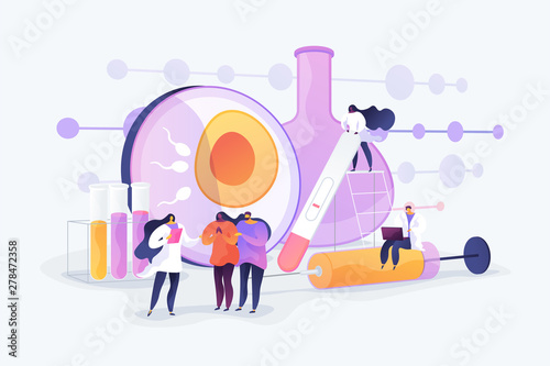 Doctor working on infertility treatment for couple. Negative pregnancy test. Infertility, female infertility causes, sterility medical treatment concept. Vector isolated concept creative illustration