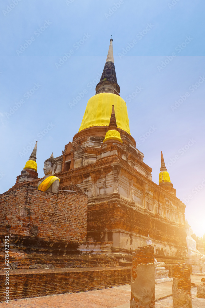 Naklejka premium ancient buddhist temple in ayutthaya thailand