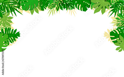 Tropical leaves lay out in simple style for frame in white background. Flat design vector illustration.