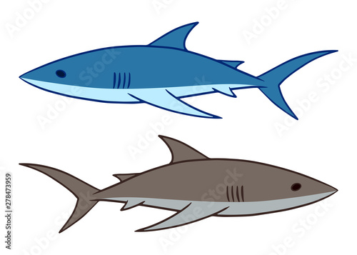 Shark vector illustration. 2 sharks swimming clip art isolated on white background. © leavector