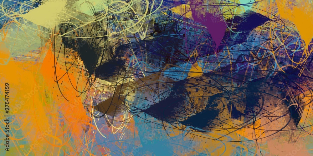 Naklejka premium Crazy sketch random pattern. Chaos and variety. Modern art drawing painting. 2d illustration. Digital texture wallpaper. Artistic sketch draw backdrop material. 