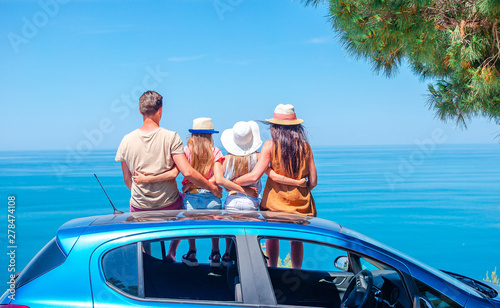 Summer car trip and young family on vacation