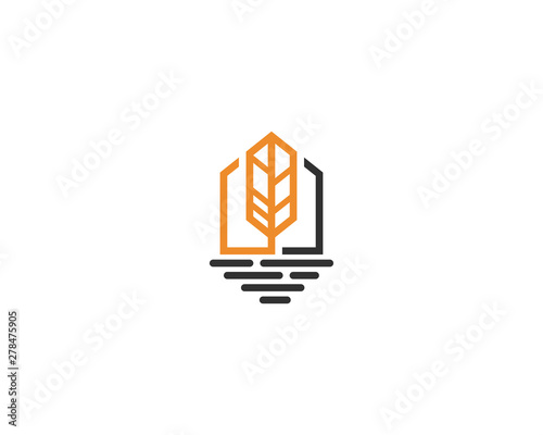 feather house design vector logo template with creative line art