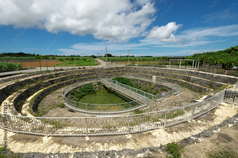Miyako island, Japan-June 26, 2019: Cut Off Wall of Fukusato Underground Dam in Miyako island, Okinawa Miyako island, Japan-June 26, 2019: Cut Off Wall of Fukusato Underground Dam in Miyako island, Okinawa