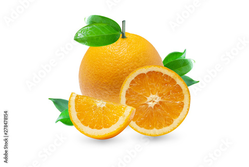 Fresh orange isolated on white background.Juicy and sweet and renowned for its concentration of vitamin C